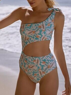 Eberjey Sz S Swimsuit Blue Palmeras Ibiza One-Piece One-shoulder cut-out Beach